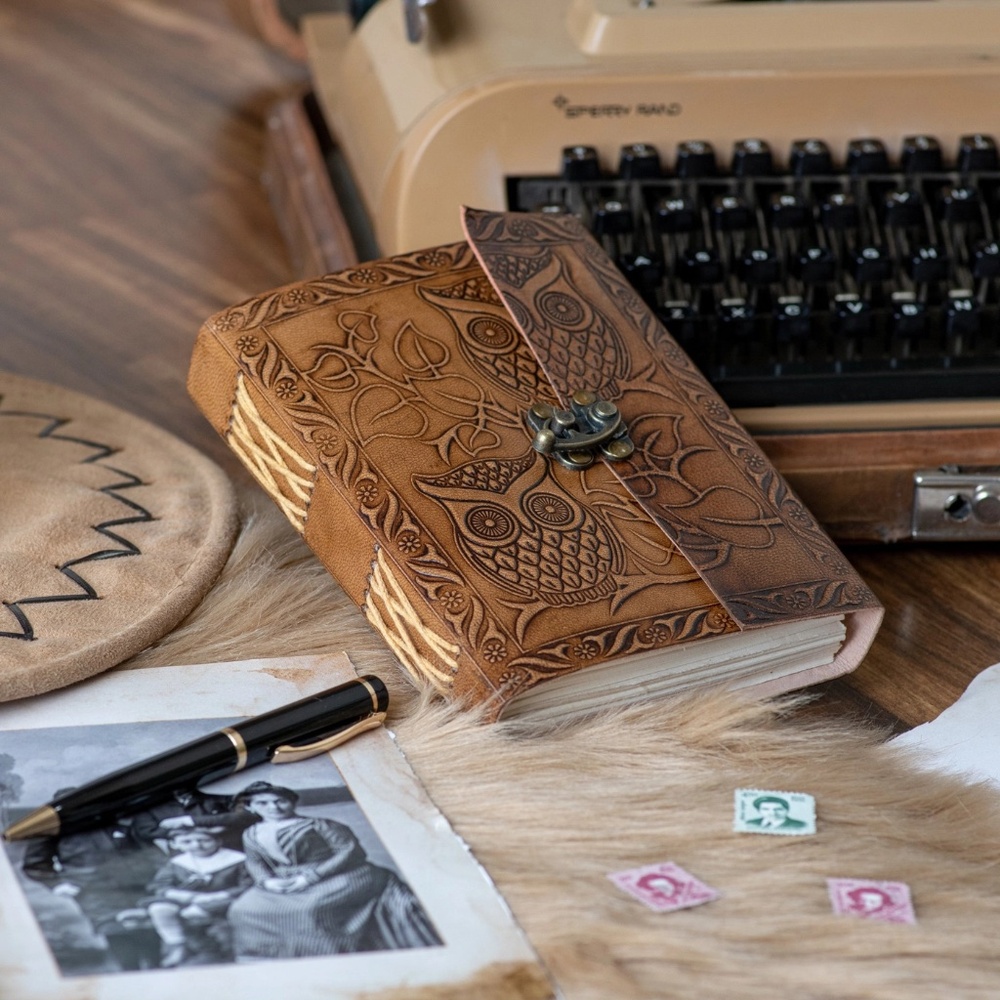 Owl Embossed Leather Journal unlined Paper